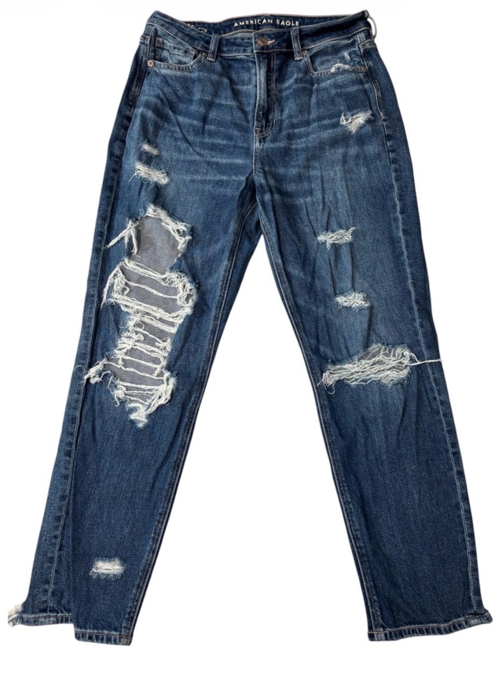 American Eagle Jeans, Thrashed Custom Embroidery Ripped, Sz 10, Short Crop 28x26